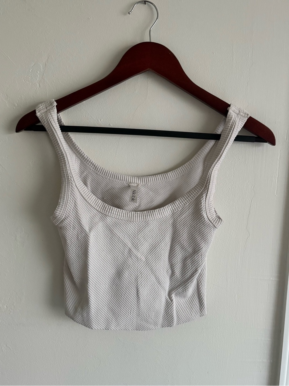Nikibiki Ribbed Scoop Neck Crop Tank Top - Cream